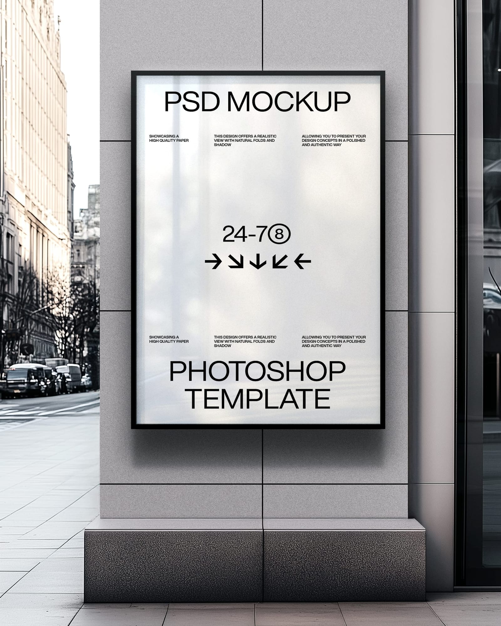 Vertical Poster Billboard Mockup on Office Building Mockup