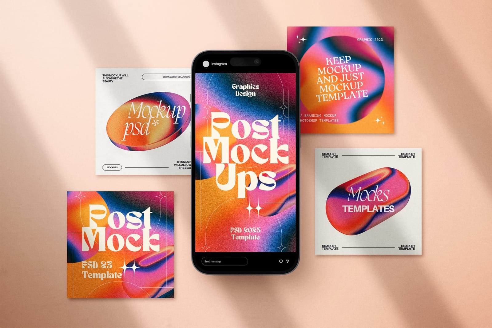 Violet Neon Floating Instagram Post UI Mockup
