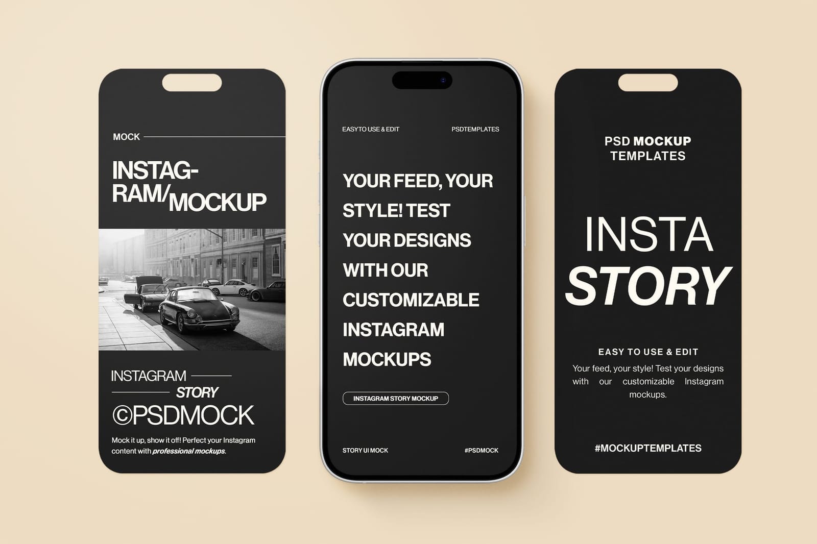 Warm Beige Triple Vertical Mobile UI Instagram Story Mockup
