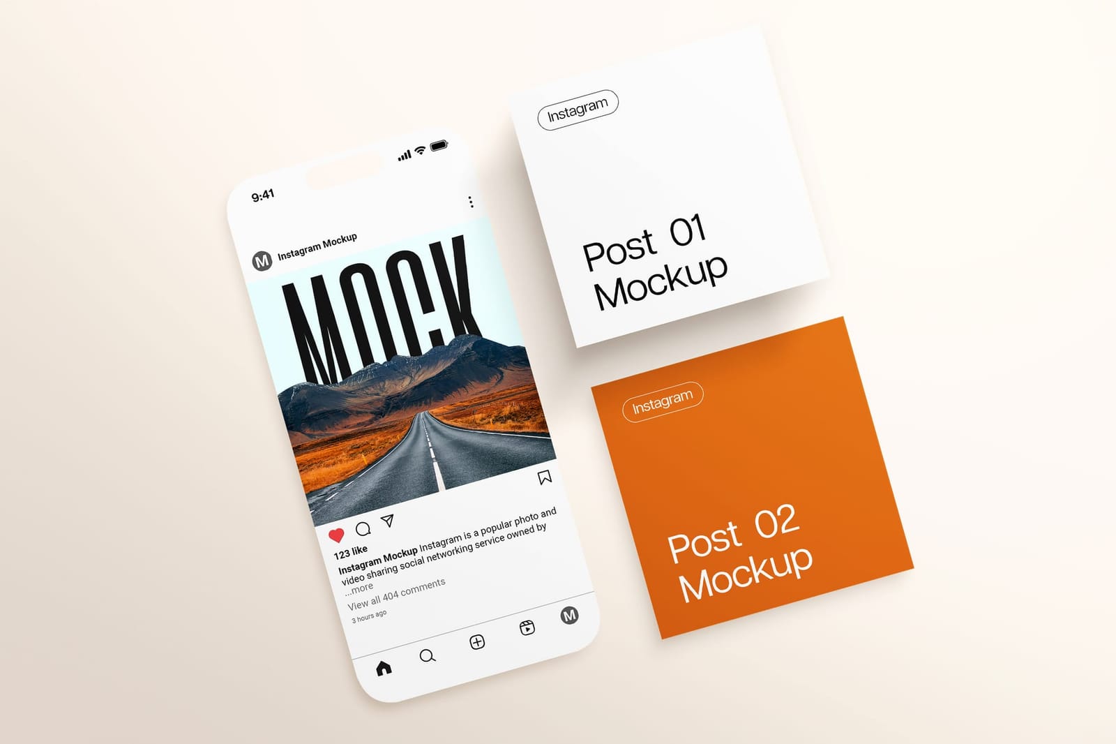 Warm Solid Skewed Phone Twin Instagram Post UI Mockup