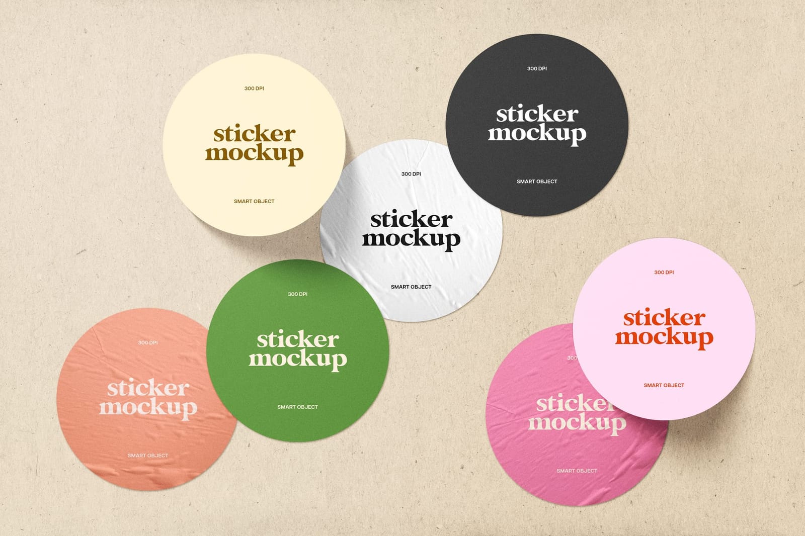 Wrinkled Pastel Badges Sticker Mockup