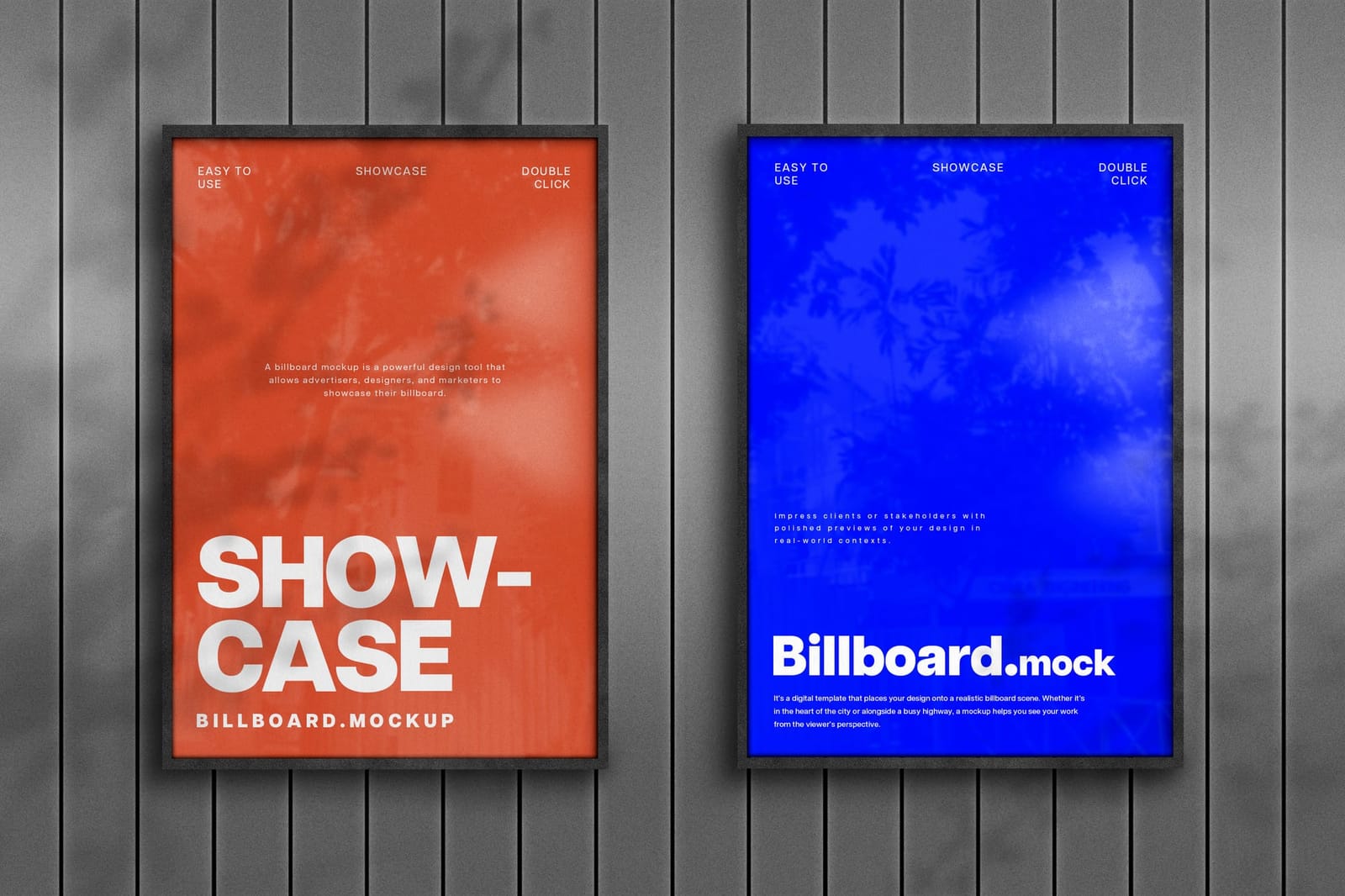 Double Vertical Poster Billboard Sign Mockup Hanging On Wall
