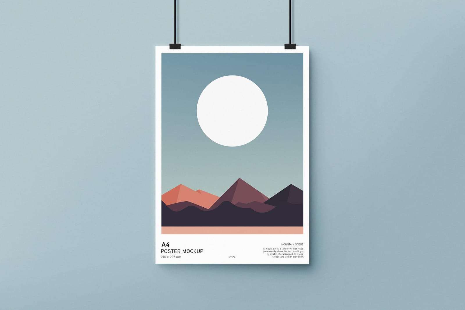 Minimalist Landscape Poster Mockup with Rope Hanger