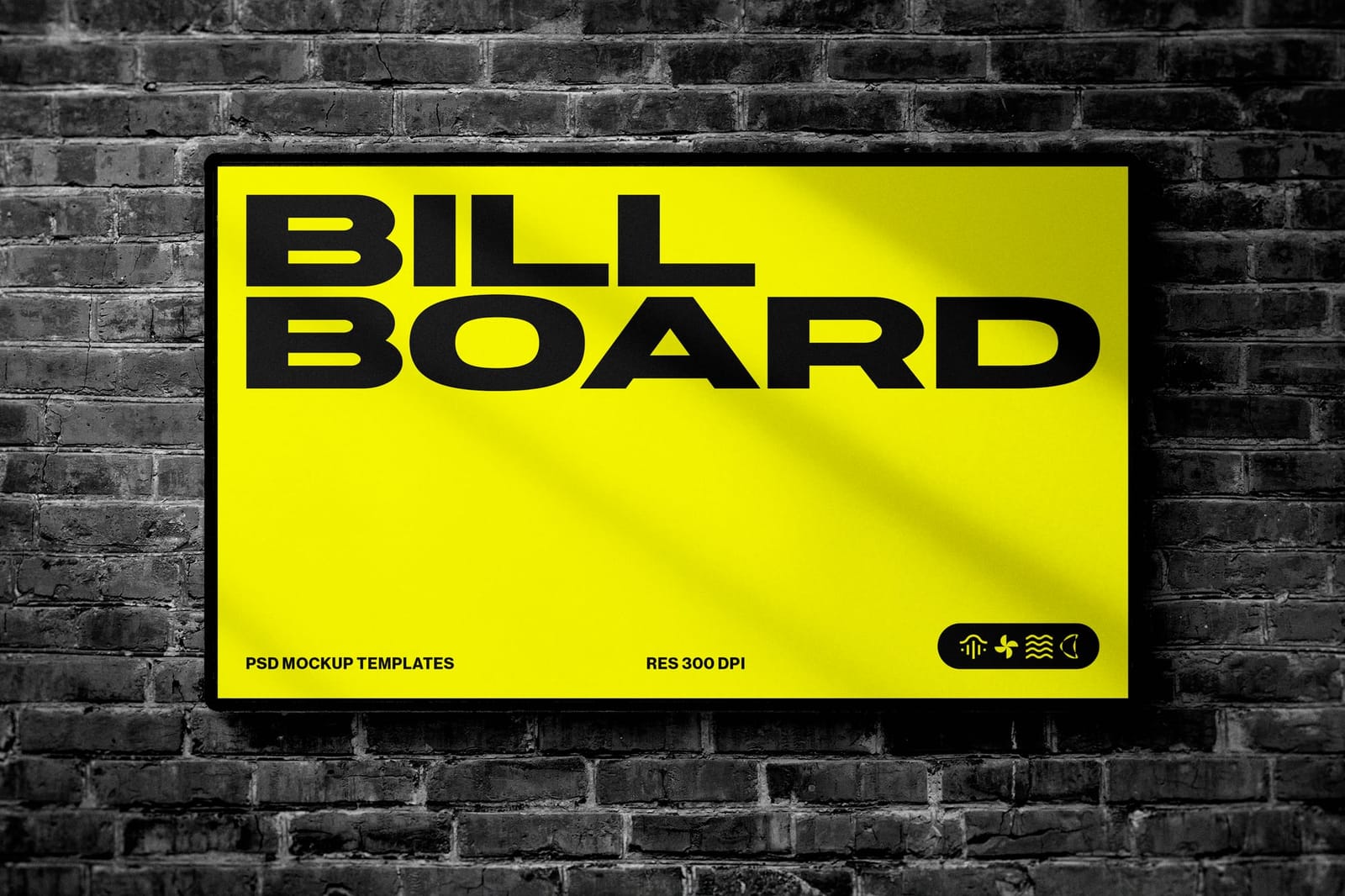 Rectangle Billboard Mockup Hanging On Monochrome Wall Brick