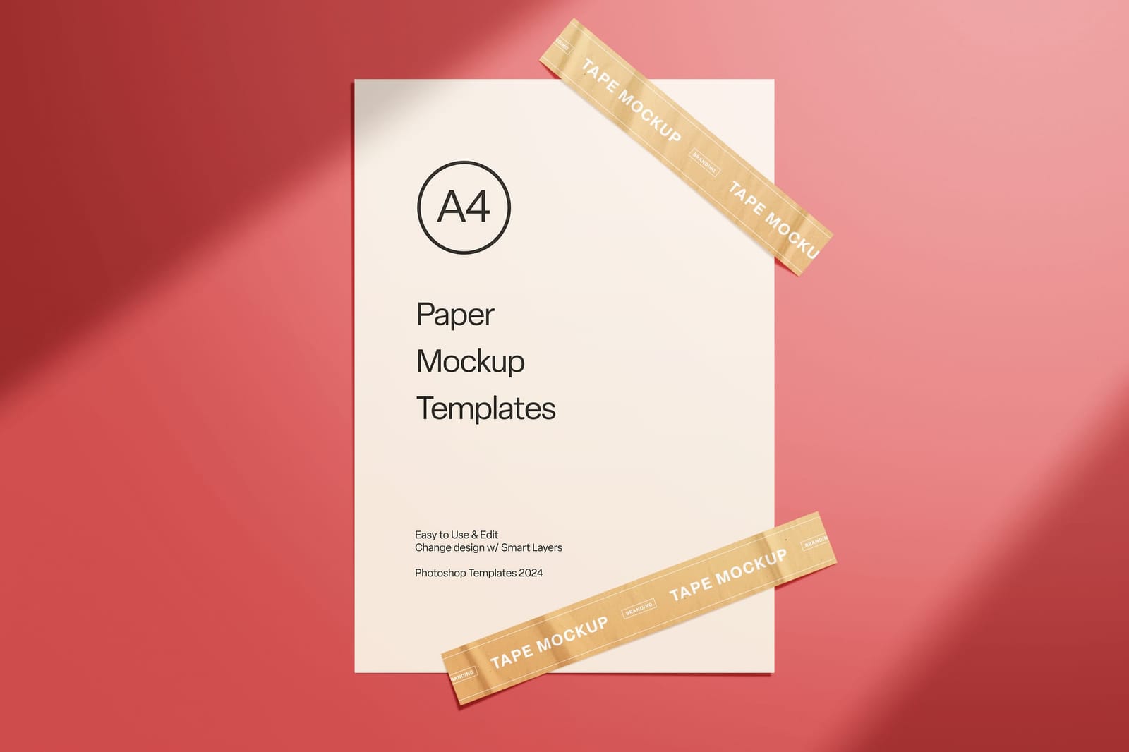 Red A4 Paper with Tapes Mockup