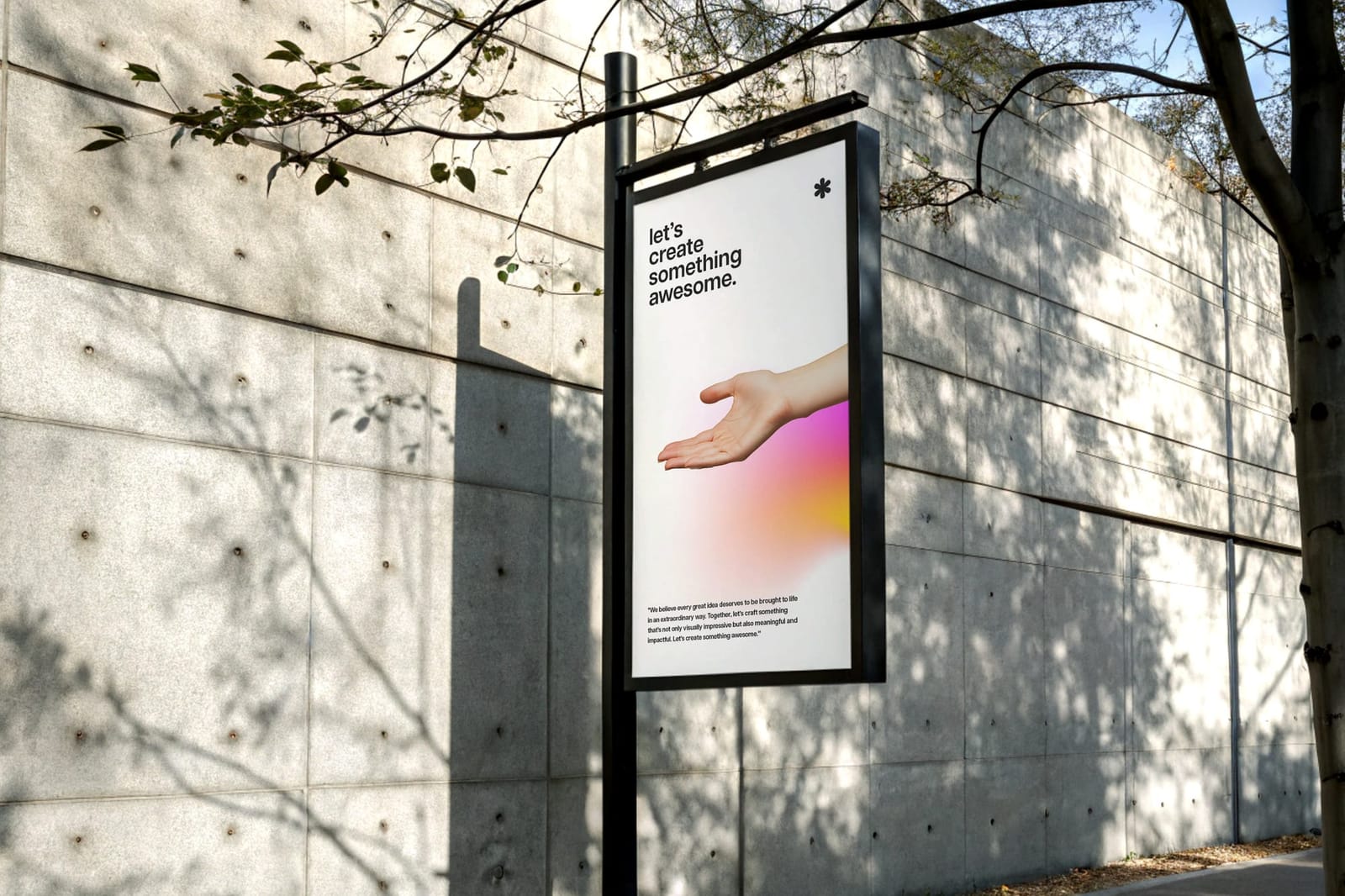 Street Side Billboard Advertising Mockup with Tree Trunk Shadow Background