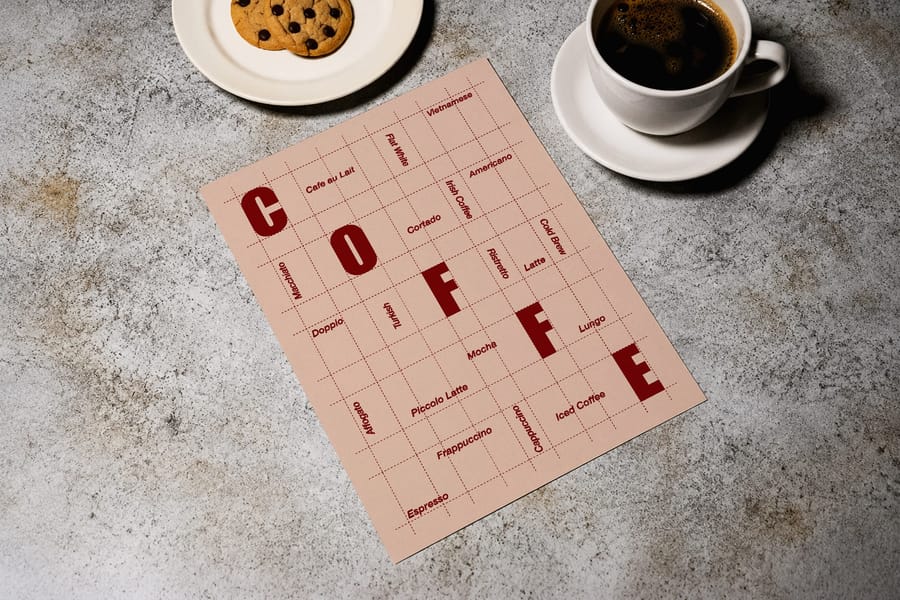 A4 Poster Mockup Cafe Table Top View