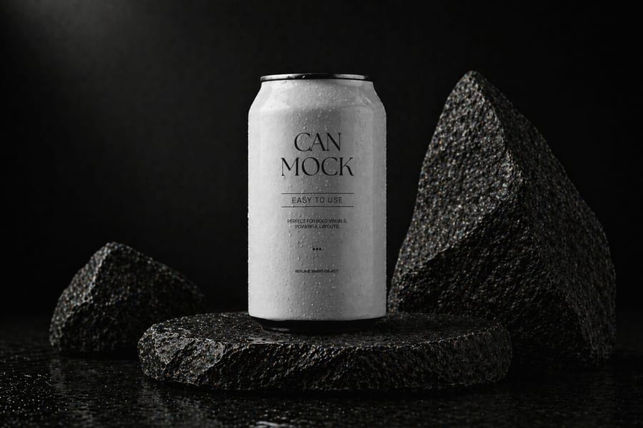 Aluminum Drink Can on Stone Mockup