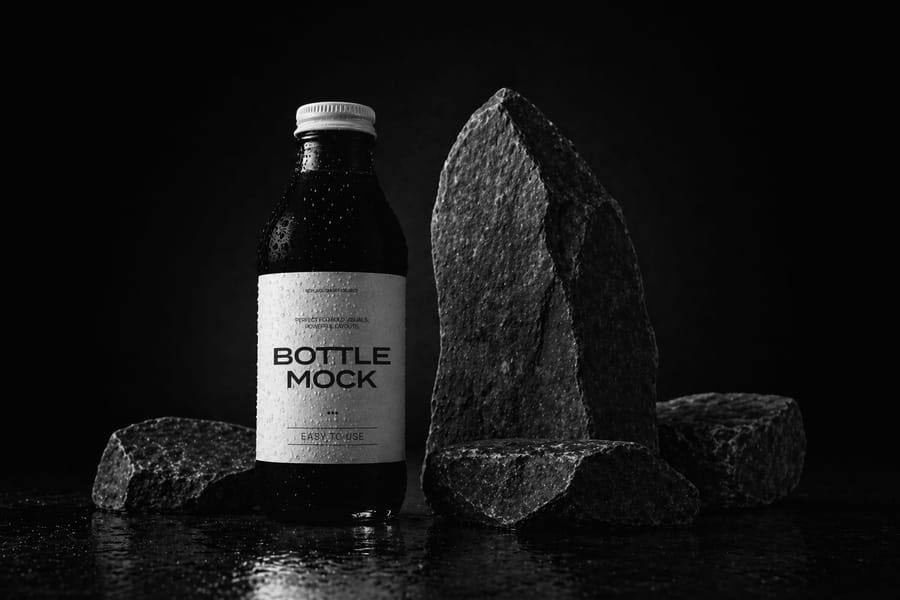 Beverage Bottle Mockup with Stone Props