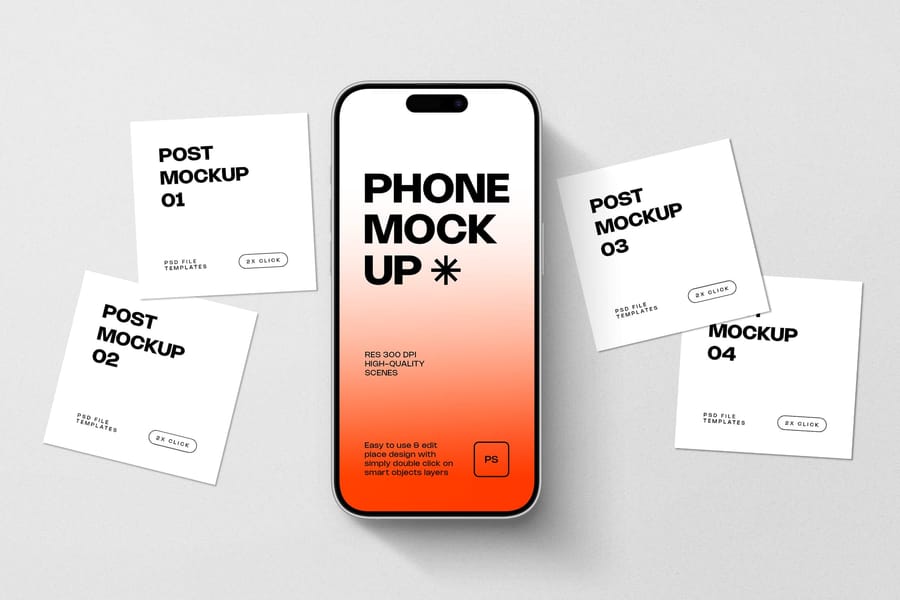 Simple Flat Orange iPhone 17 Instagram Mockup