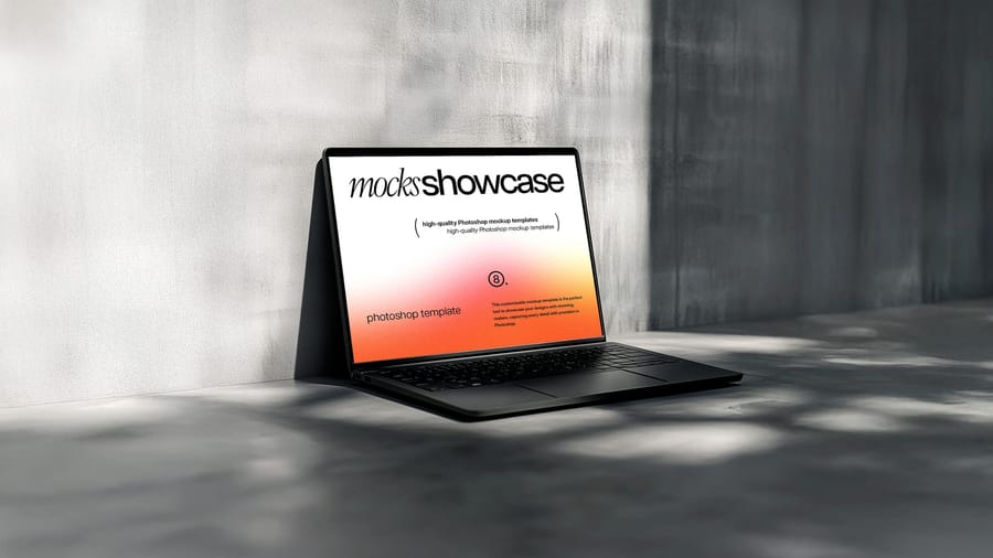 Laptop Mockup on Industrial Stone Scene