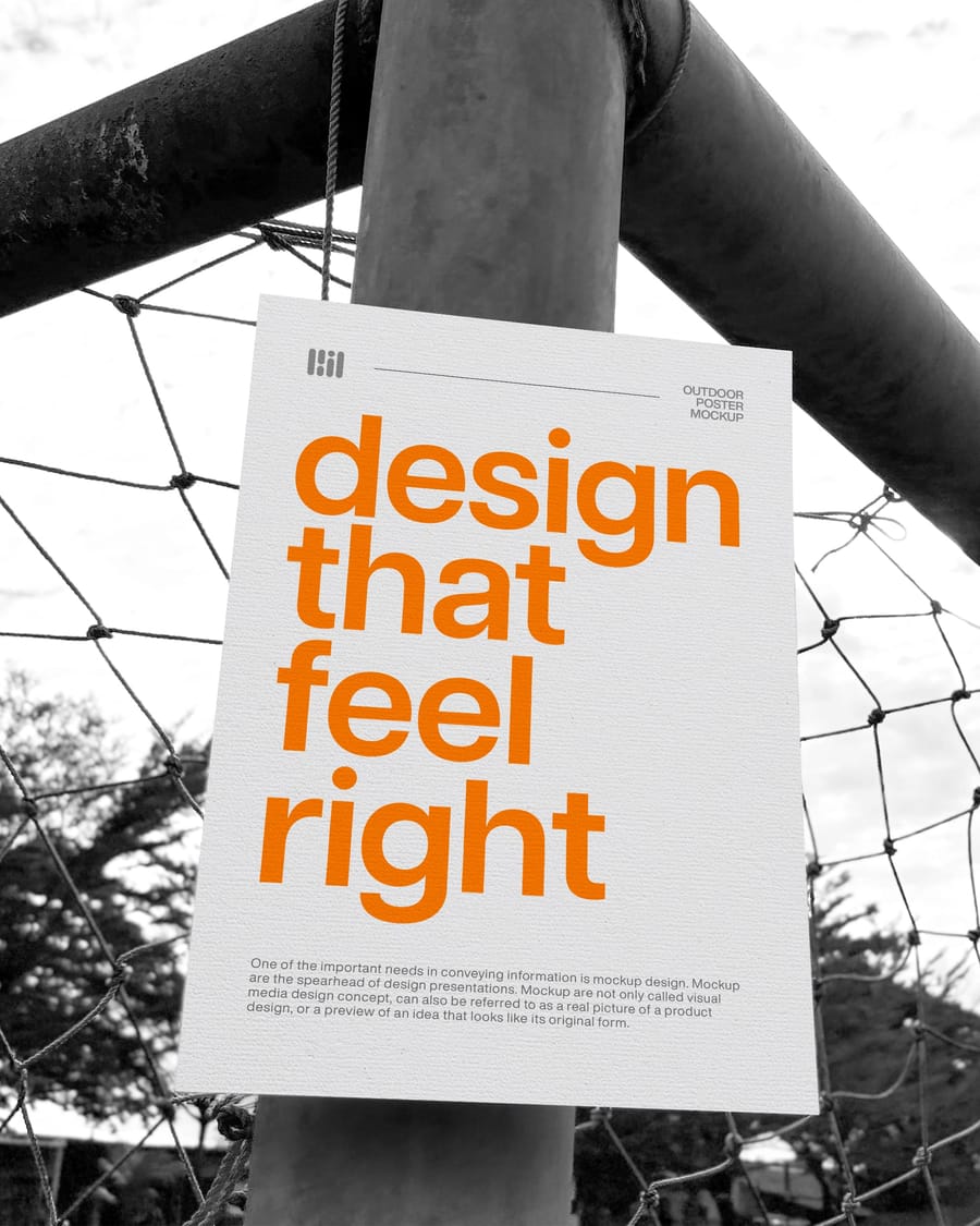 Outdoor Poster Mockup on Wire Fence