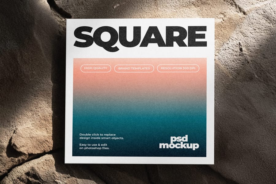 Square Paper Mockup On Stone