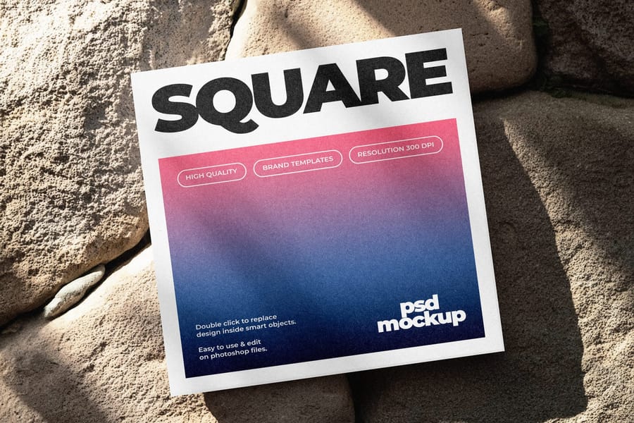 Square Paper Mockup On Stone