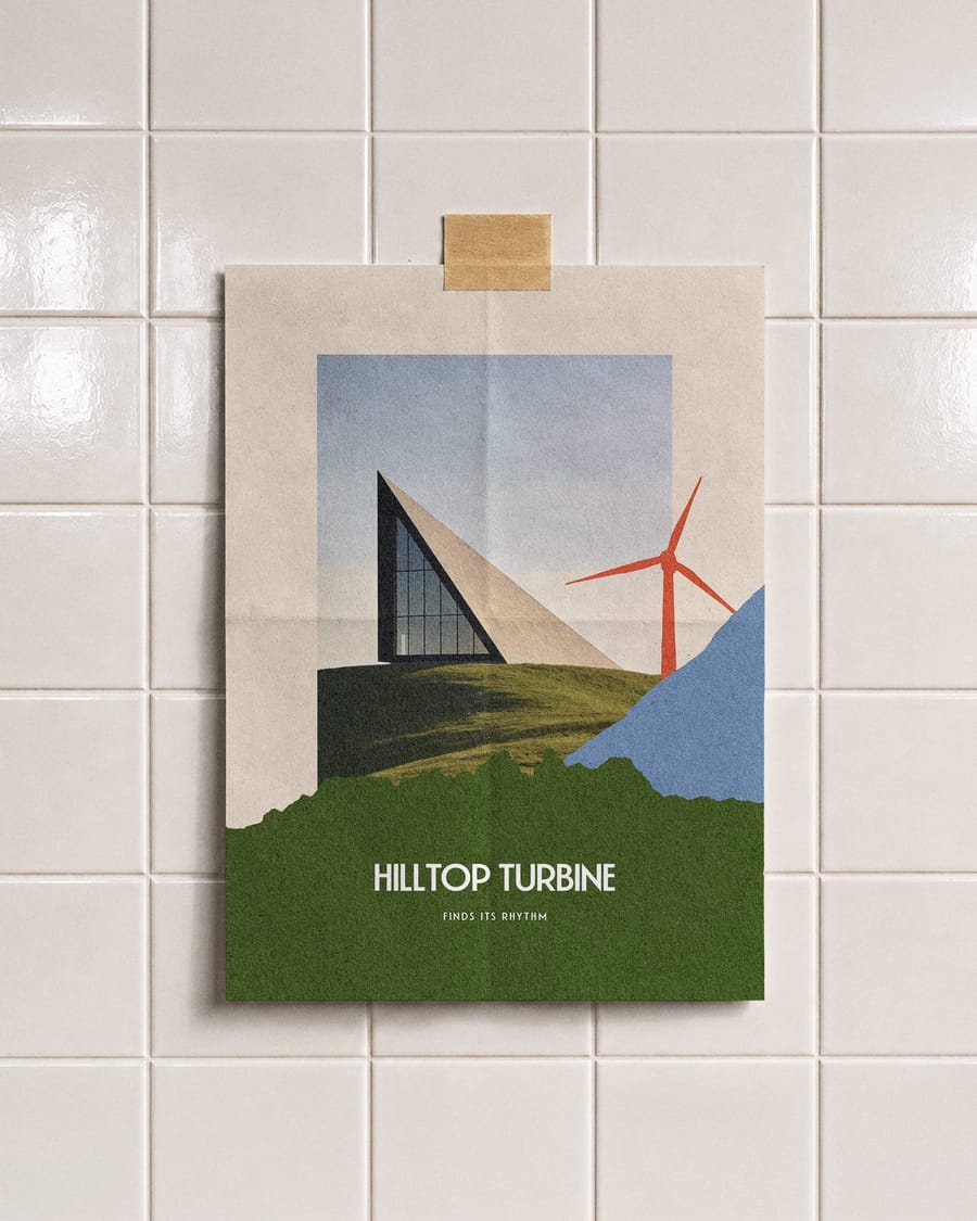 Taped Poster Wall Mockup Glossy Tile Background Scene