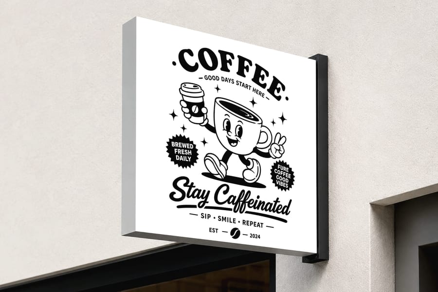 Wall Sign Board Mockup Modern Exterior Perspective
