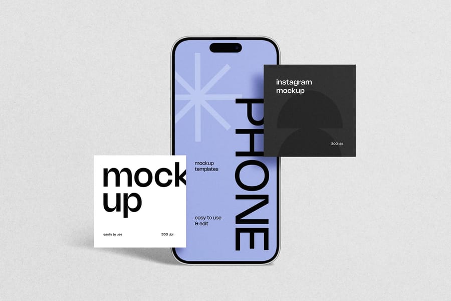 An Iphone with Floating Instagram Post and Story Mockup