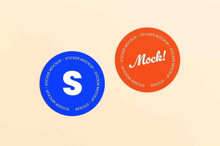 Blue Orange Circle Pair Stamps Sticker Mockup