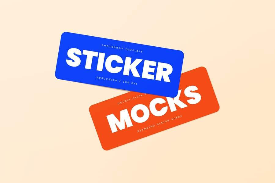 Blue Orange Slanted Rectangle Label Sticker Mockup