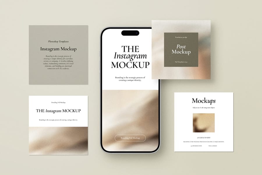 Boho Floating Square UI Post and Story Mockup
