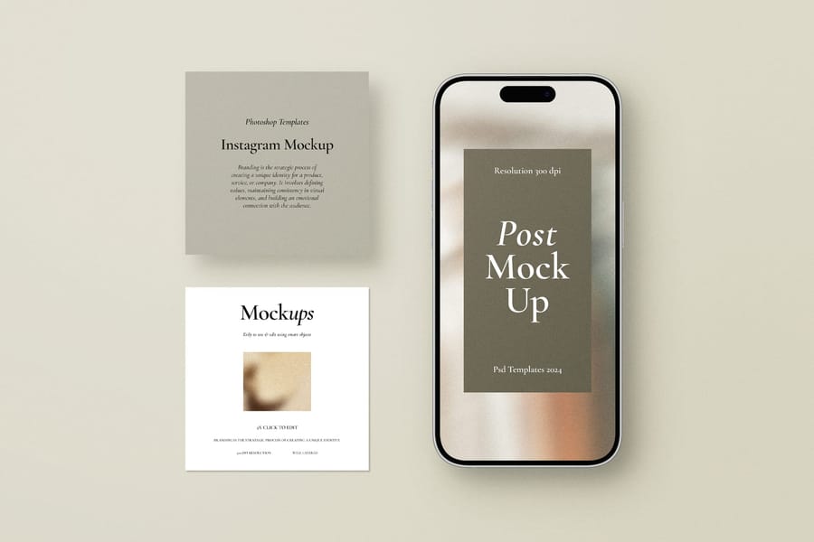 Boho Vertical iPhone with Insta Story and Post UI Mockup