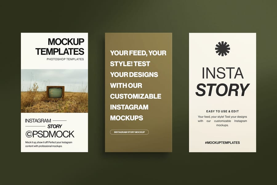 Brand Instagram with Three Story Row Showcase Mockup