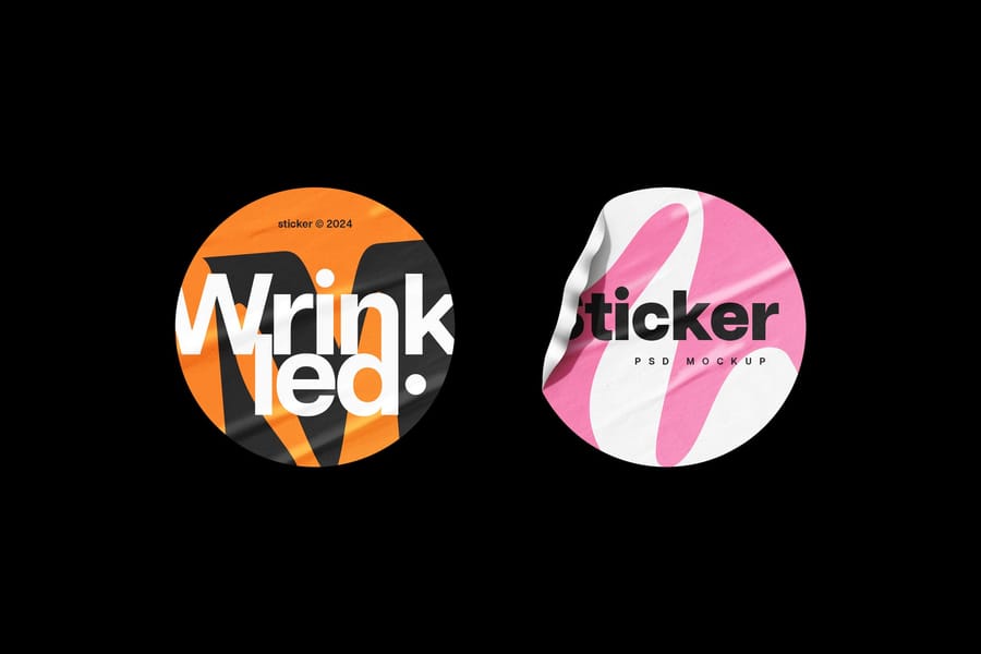 Branding Crumpled Pop Circle Sticker Set Mockup