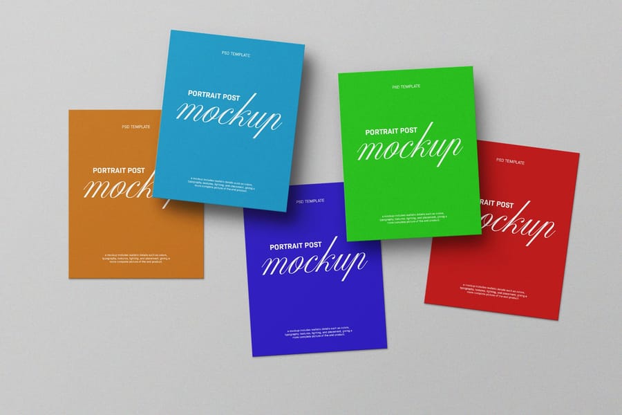 Bright Five Colorful Instagram Post Cards Mockup Set