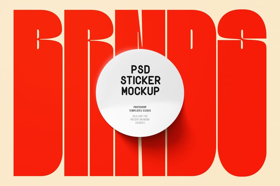 Centered Bold Brand Stamp Sticker Mockup with Red Typography Background