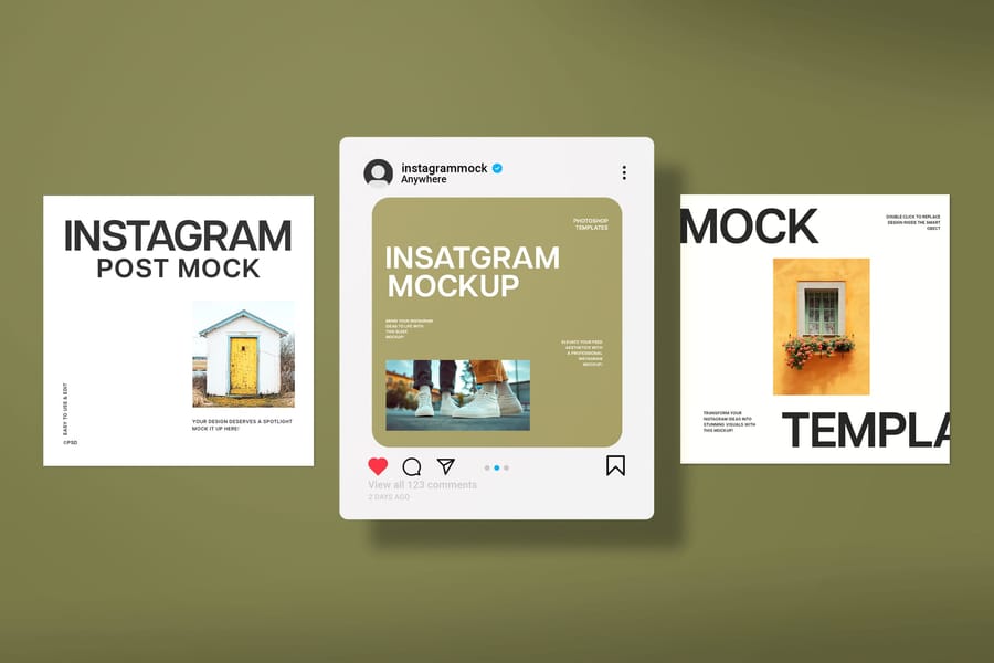 Centered Floating Instagram Post UI Mockup Interaction