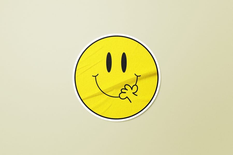 Centered Retro Decal Smiley Yellow Badge Sticker Art Mockup
