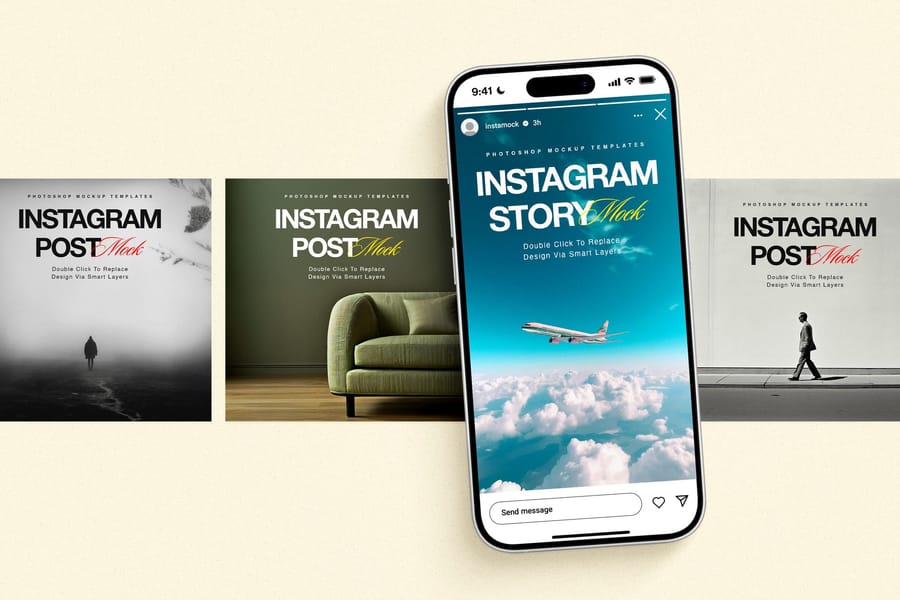 Cinematic Phone & Post UI Instagram Story and Post Mockup