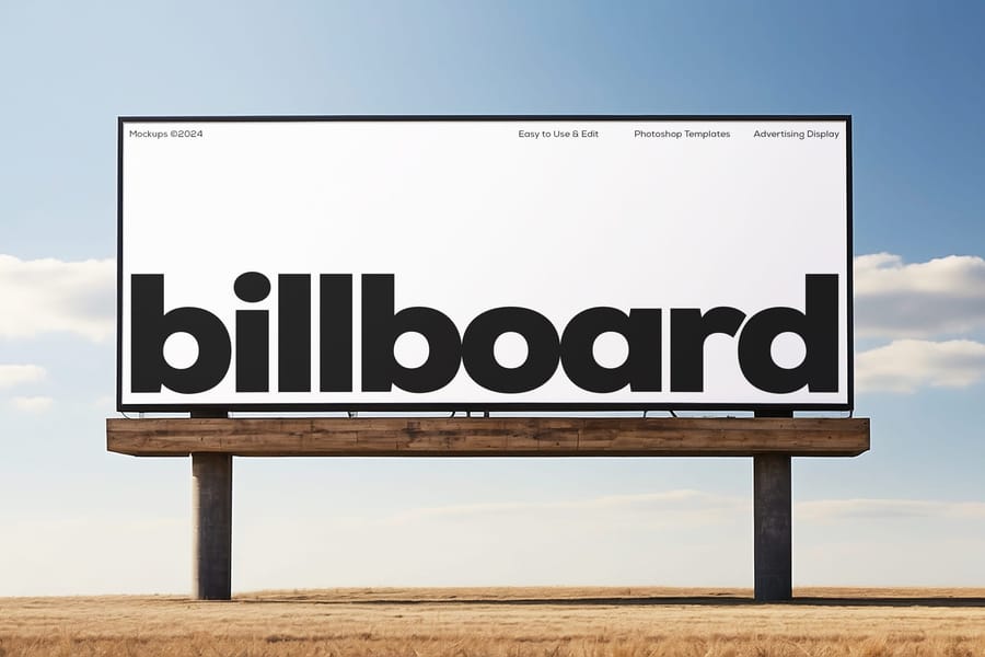 Clean White Rectangle Billboard Mockup with Sky View Background