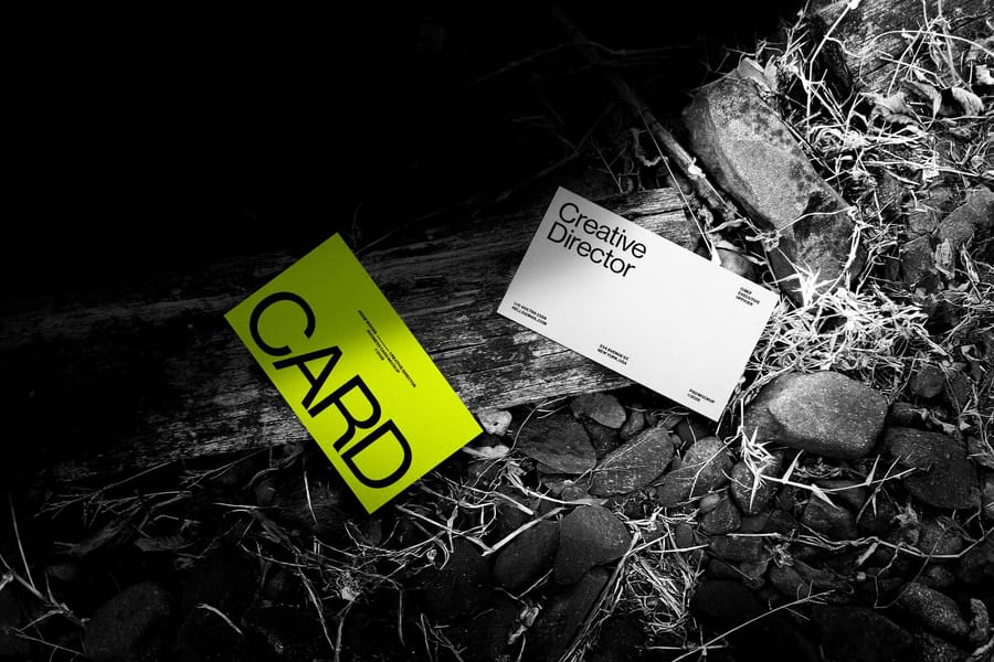 Creative Director Business Card Mockup on Rustic Ground