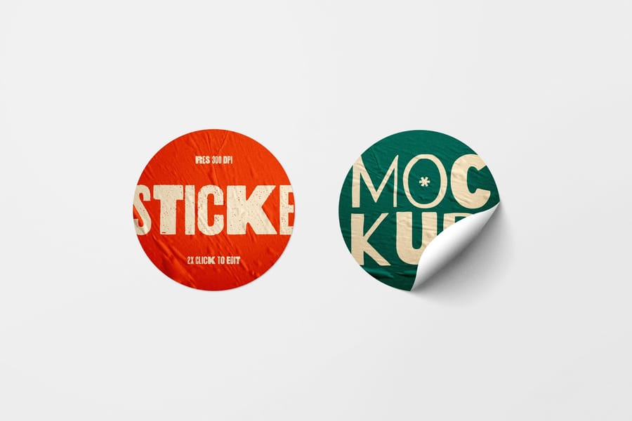 Elegant Duo Round Peeling Badge Sticker Mockup