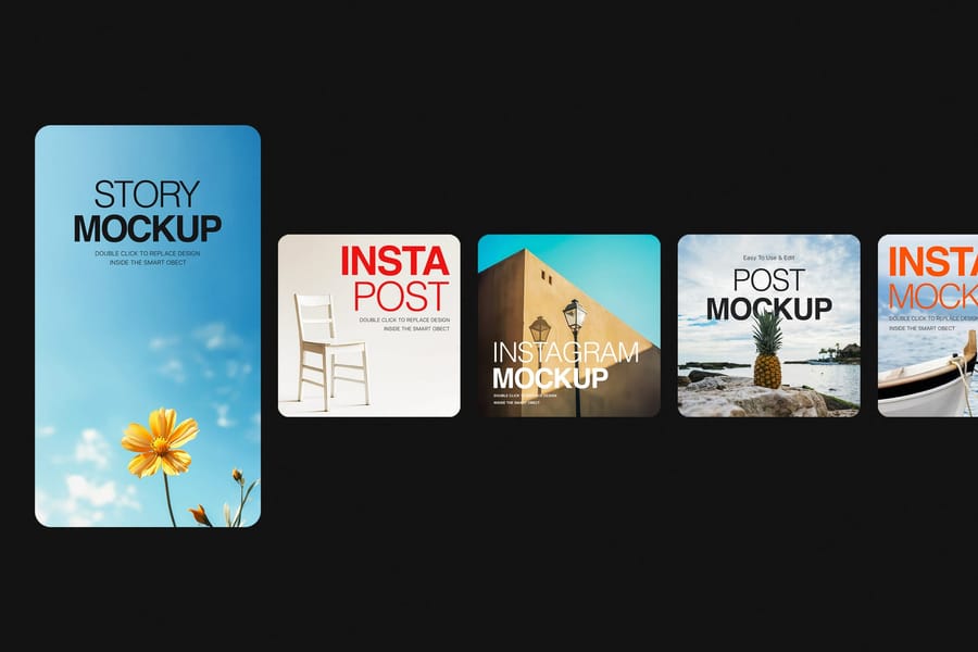 Flat Instagram Story Plus Horizontal Row Post Mockup