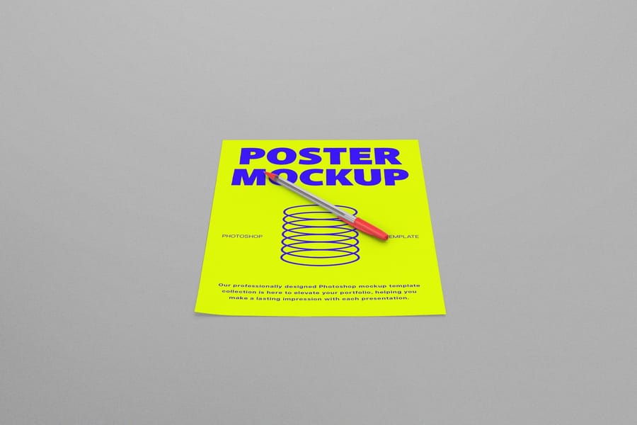 Flat Poster Mockup With Pen Set