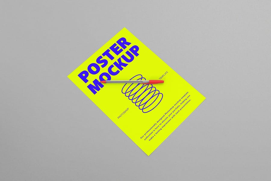 Flat Poster Mockup With Pen Set