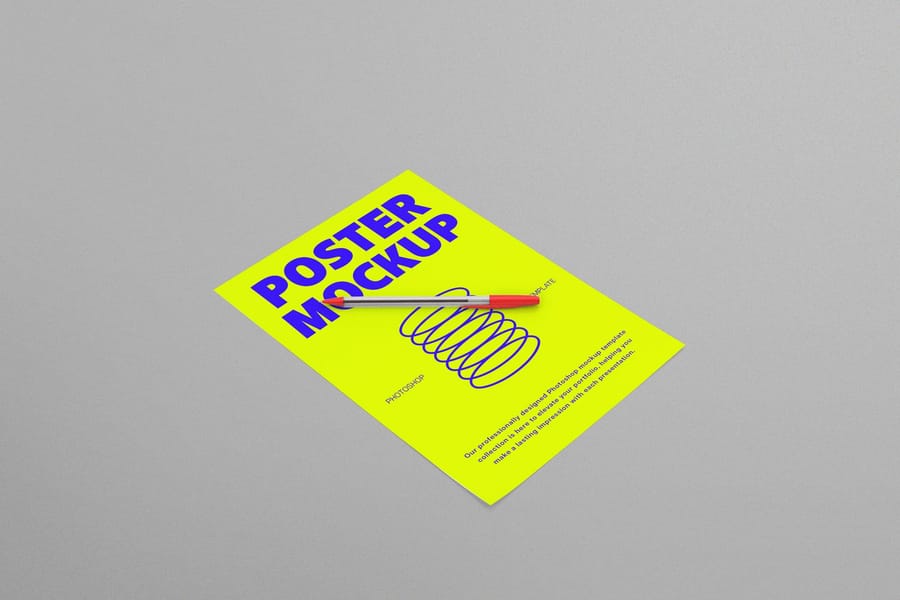 Flat Poster Mockup With Pen Set