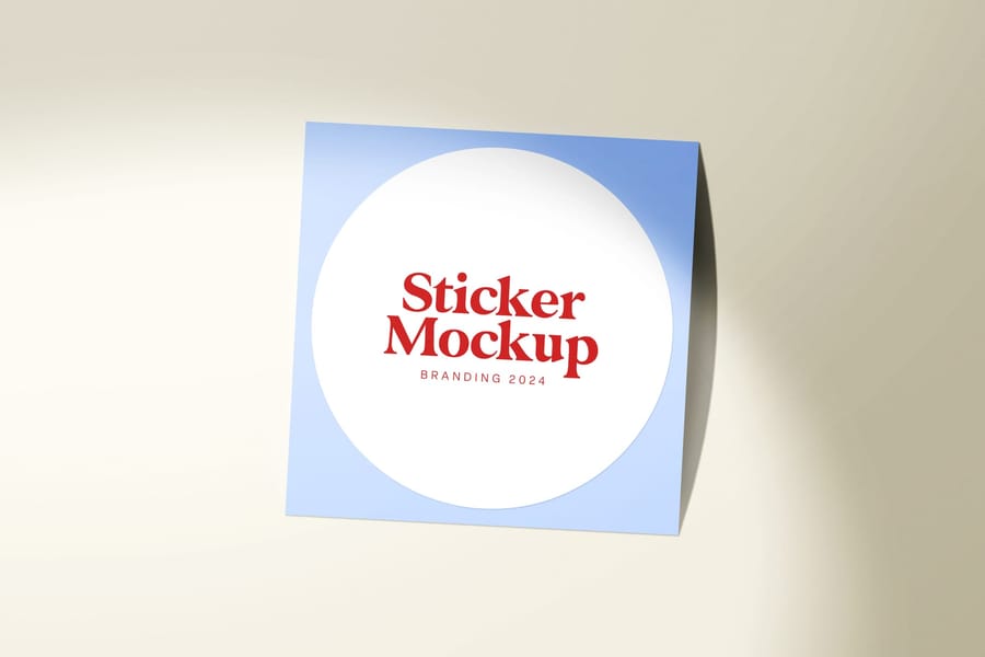 Floating Blue Square Sign Sticker Mockup