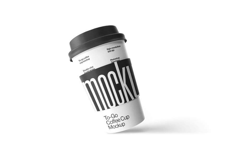 Floating Side View To Go Coffee Cup Mockup