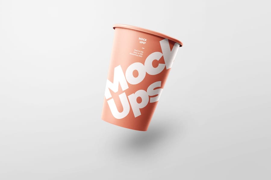 Floating Single Bold Orange Cup Paper Mockup