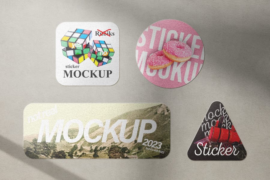 Four Geometric Sticker Set Mockup