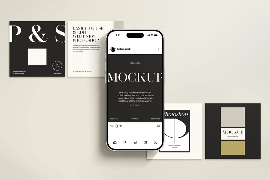 Four Linear Instagram Post Carousel Mockup