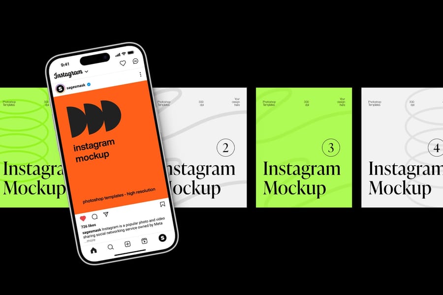 Four Slanted Phone Card UI Post Mockup
