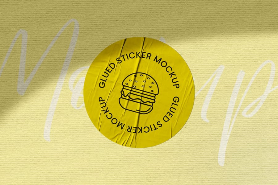Glued Mustard Yellow Wrinkled Sticker Mockup