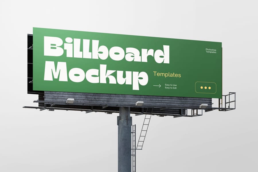 Green Billboard Sign Right Angle Mockup