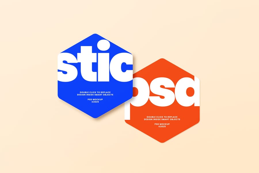 Hexagon Bold Sticker Pair Mockup