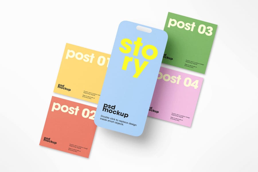 Instagram UI Post with Floating Story Mockup