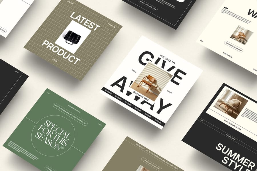 Isometric Instagram Post Grid UI Mockup